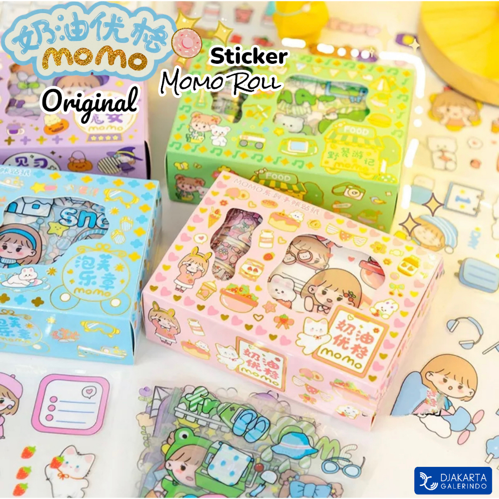 Sticker MOMO Roll Rainbow Mix Warna Original waterproof Stiker Kartun Korea Anti Air Original