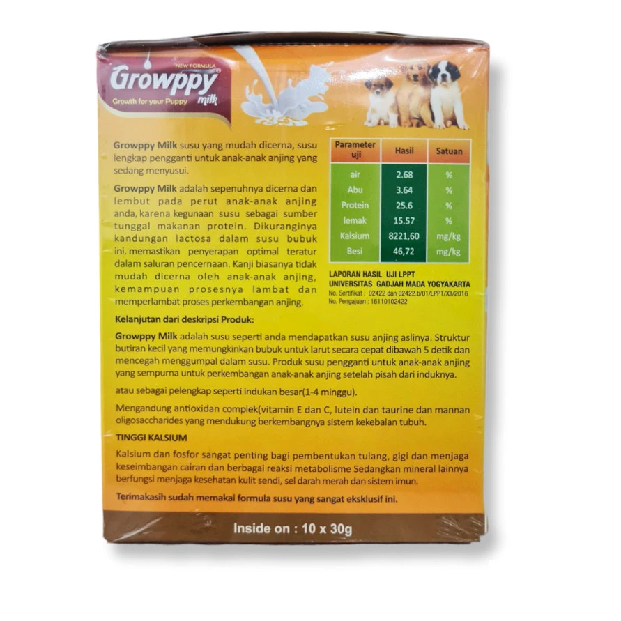 GROWPPY SUSU ANJING/ANAK ANJING(PUPPY),NEW FORMULA,1 SACHET(30GR)