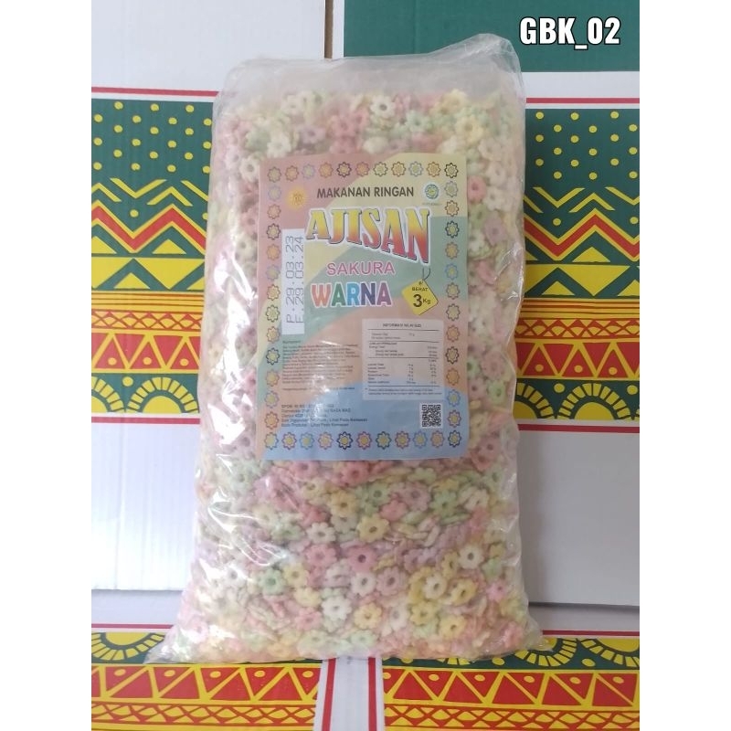 

COD 1 BALL 3KG AJISAN BUNGA SAKURA MANIS GURIH SNACK KEMBANG RIBUT/PILUS SAKURA WARNA