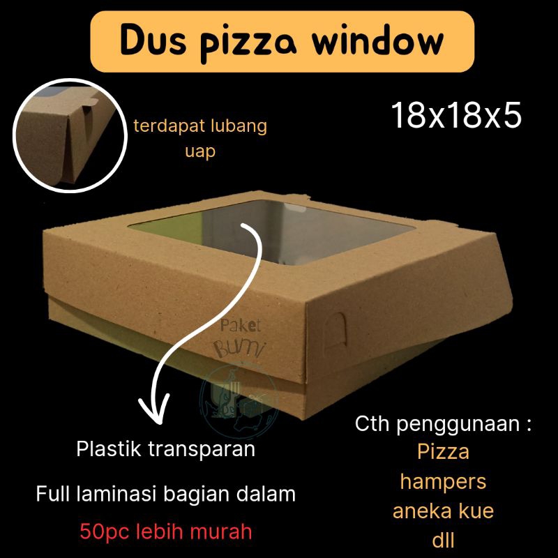 

dus pizza window kraft size 18x18x5 dus hamper paper kraft window laminasi dus coklat window dus pizza catering box dus 18x18x5 dus window dus pizza