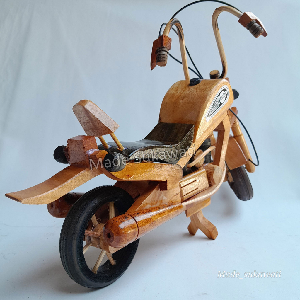 Miniatur motor Harley XL 40cm kerajinan kayu handmade