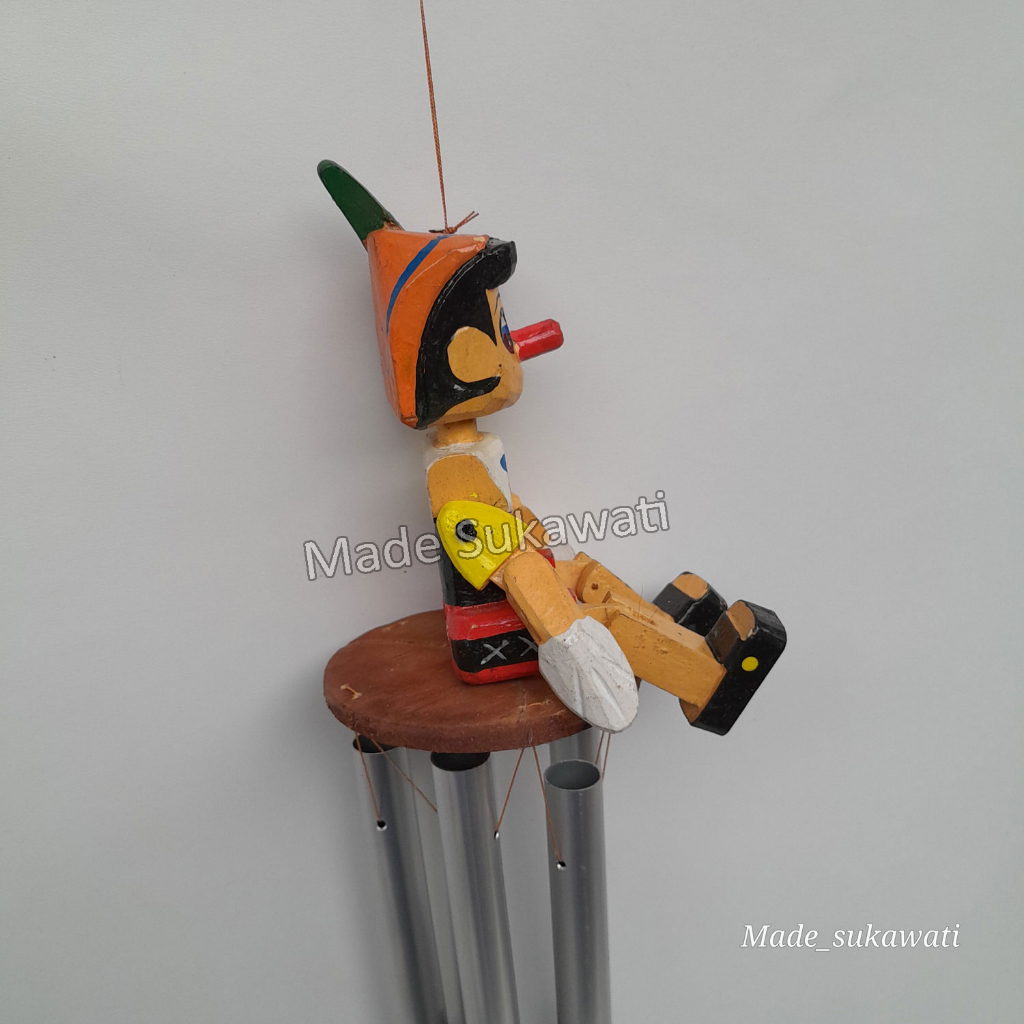 Lonceng aluminium boneka Pinokio krincingan gantungan windchimes