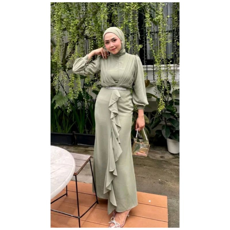 ASALENLUN Dress Ceruty Long Dress Kondangan Baju Pesta Hijab Seragam Bridesmaid Gaun