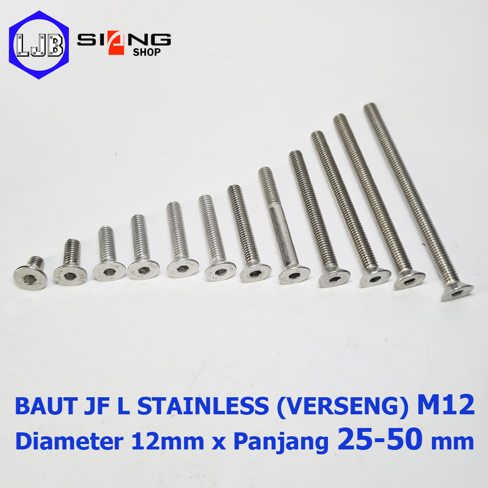 Baut JF L M12 Stainless 304 THE A2-70 (Verseng) Panjang 25 sd 50 mm