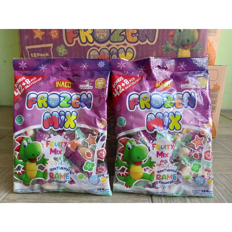 

Inaco Frozen mix fruit permen yupi 120gr isi 42pc + 8pc