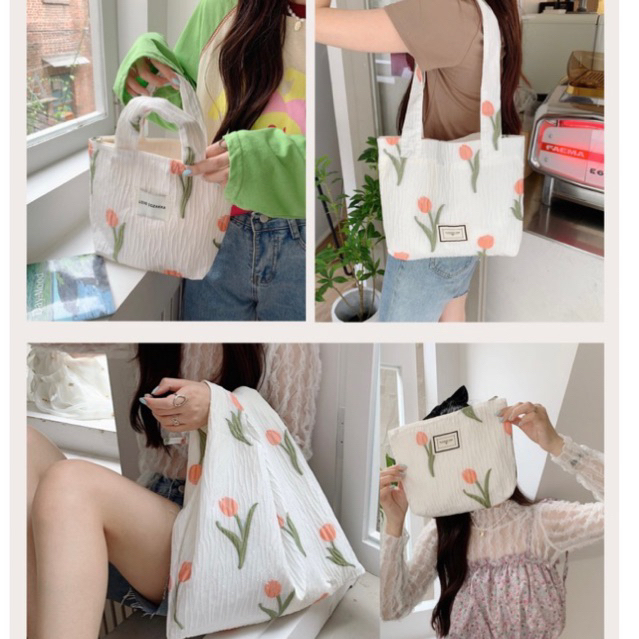 Tulipa Bag Set Premium Korean Trendy Flower Tote Bag / Top Handle Bag / Tulip Bag Tas Premium Import Fashion