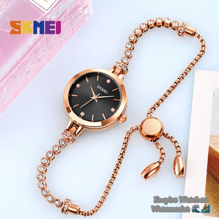 Jam Tangan Skmei 1854 Wanita Cewek Analog Rantai Stainless Original Waterproof