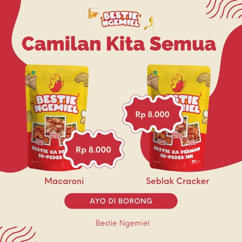 

ECER MACARONI SEBLAK CRACKER ENAK MANTAP PEDAS PAS KEMASAN POUCH