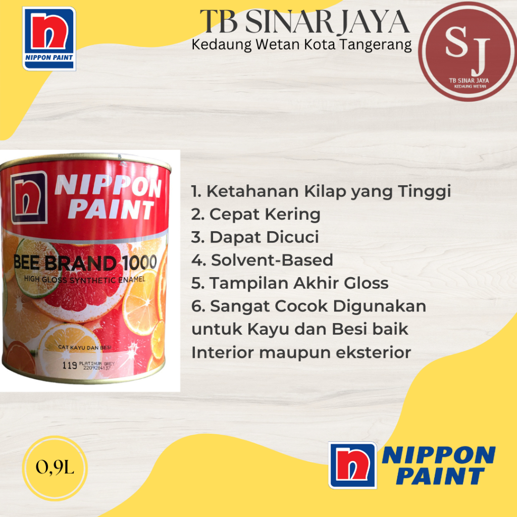 Cat Kayu dan Besi BEE BRAND 1000 Nippon Paint Cat Minyak 0,9L