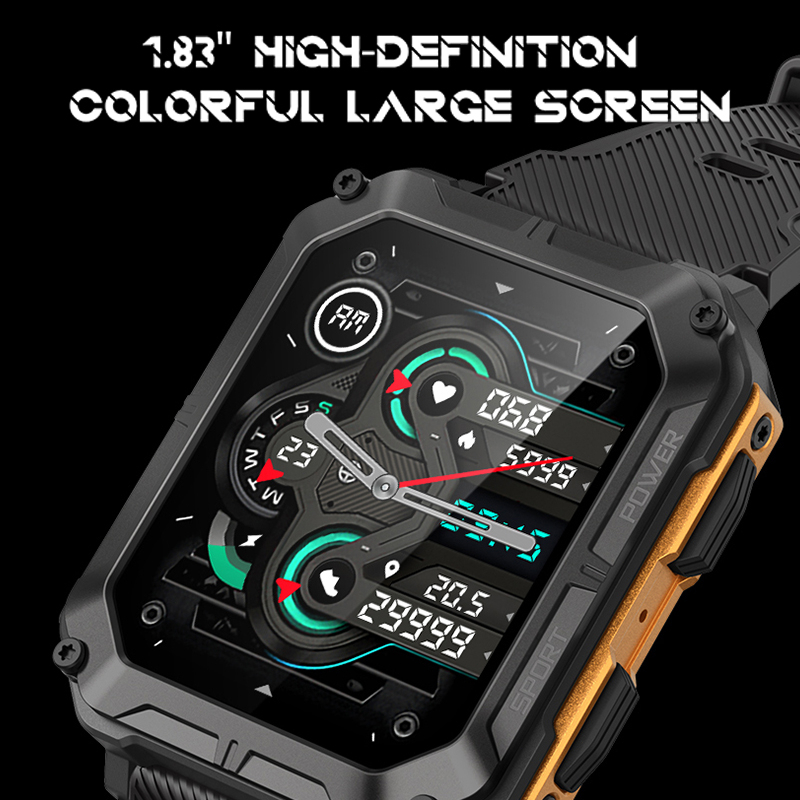 GARANSI❤️C20 Pro Smart Watch 1.83 inches Square Screen Bluetooth Call IP68 Waterproof Long Standby Watches Heart Rate Monitor Fitness Tracker