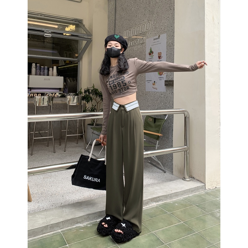 Korean Style Celana Kulot Highwaist Loose Celana Panjang  Hitam Celana Wanita Straight Pants