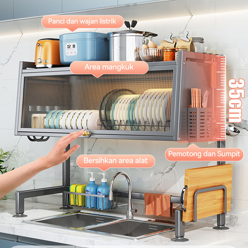 Rak Piring Wastafel Penutup Rak Dapur Wastafel Rak Cuci Piring Stainless Multi-fungsi Dengan