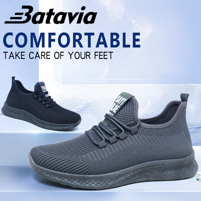 Batavia impor sepatu hitam pria baru fashion sepatu pria olahraga nyaman pria rajut terbang yang hitam sepatu sekolah premium bernapas sepatu Pria B37