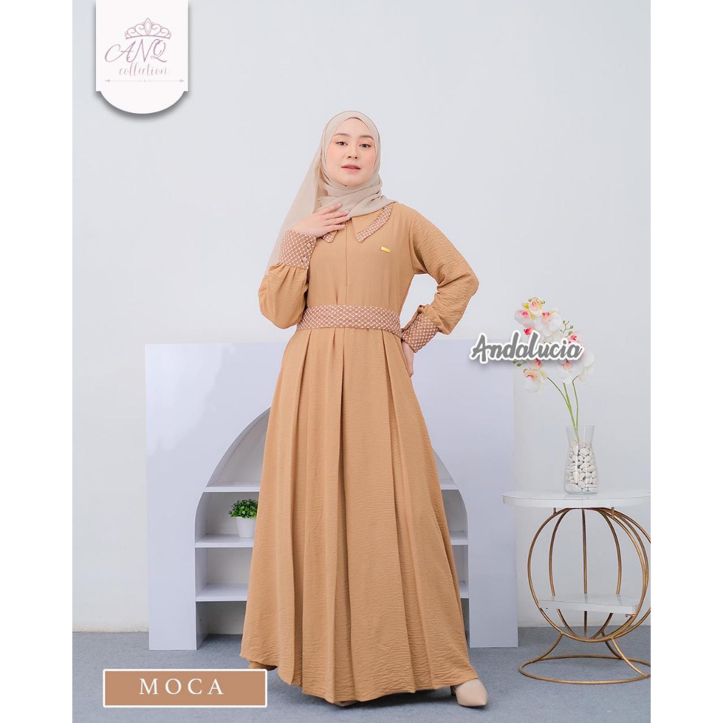 Gamis ANDALUCIA ANQ Dress renda premium cringkle airflow ootd fashion terbaru