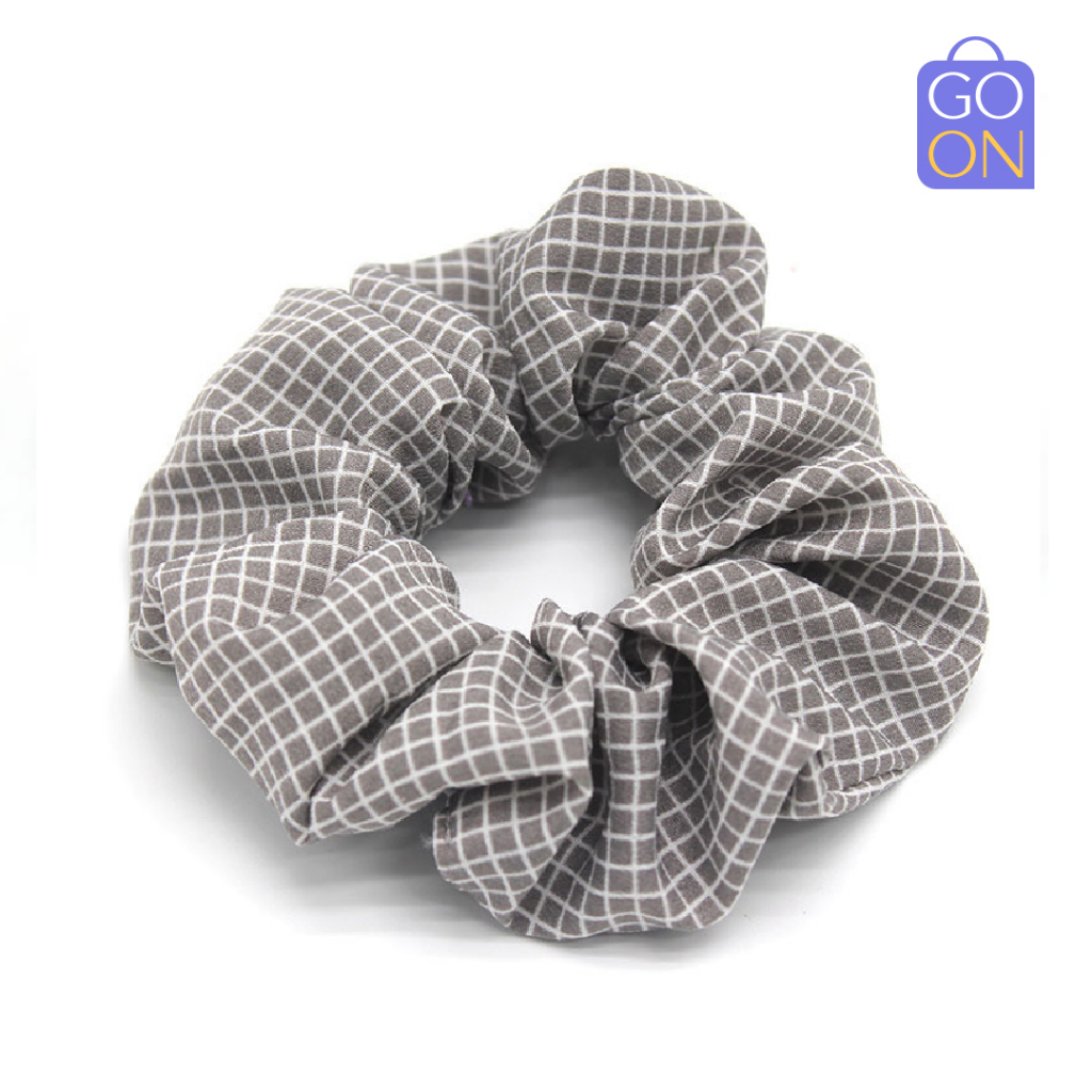 GO ONLINE Scrunchie Pola Kotak - Kunciran Ikat Rambut Korea Cepol Hijab / Jilbab [ Gratis Ongkir / Cod ]