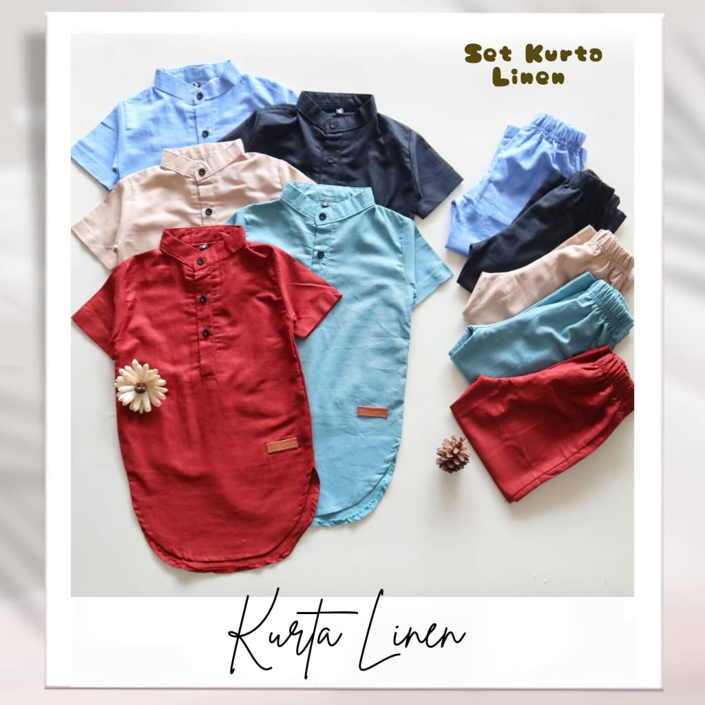 SET KURTA LINEN FASHION MUSLIM ANAK LAKI-LAKI