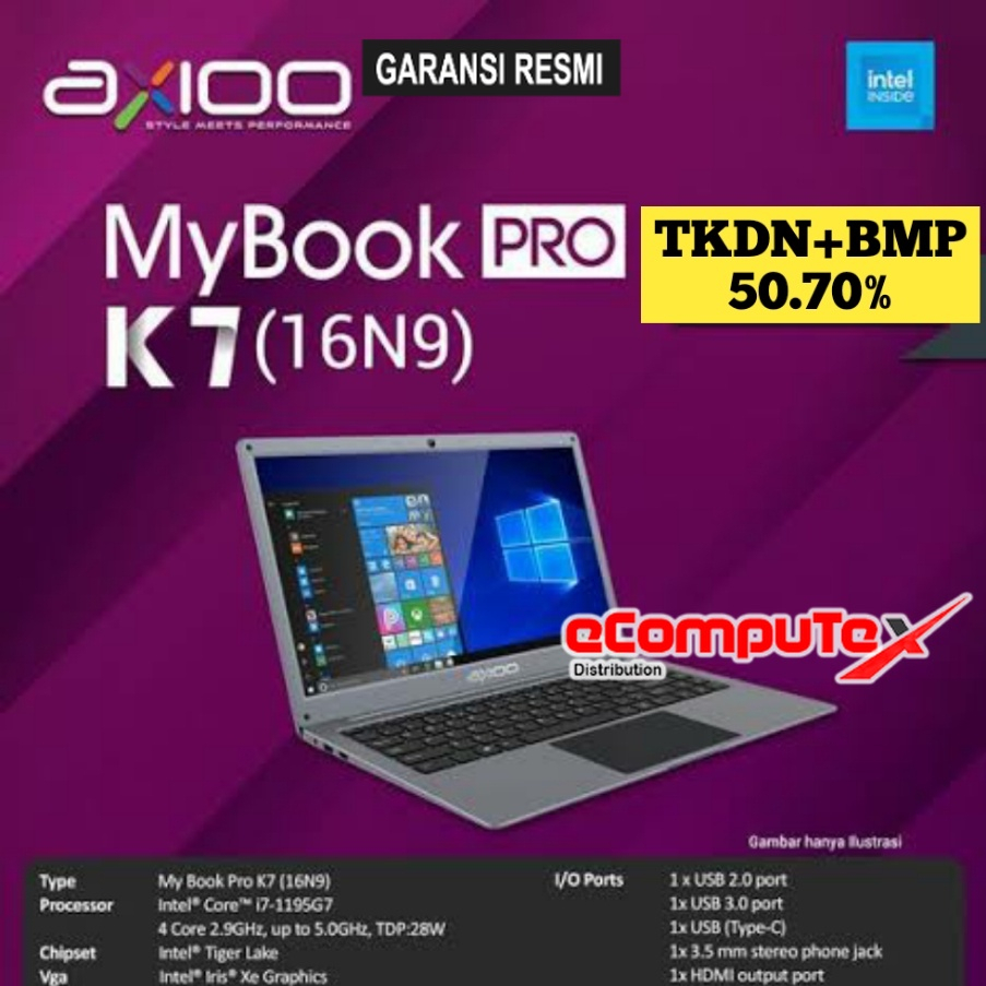 LAPTOP AXIOO MYBOOK PRO K7 (16N9) i7 16GB 1TB 14&quot;FHD IPS TKDN ORIGINAL GARANSI RESMI