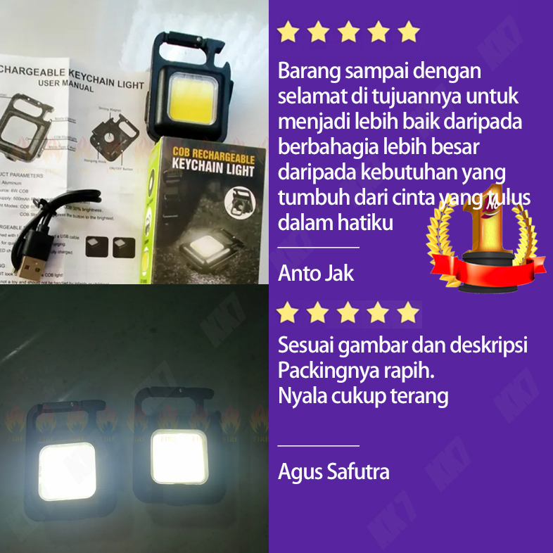 COB Gantungan Kunci Lampu Senter Led Mini USB Charger Dengan Gantungan Kunci Untuk Outdoor / Camping / Memancing