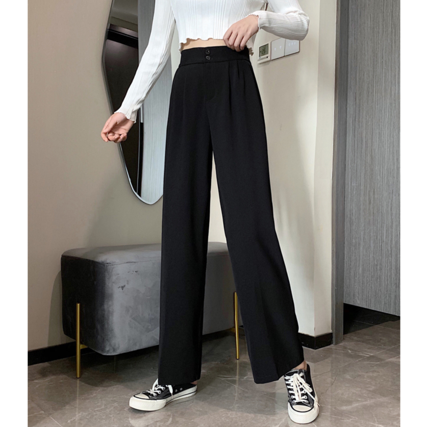 XIAOZHAINV Celana Kulot Casual Wanita Longgar Lurus Highwaist Pants Korean Style 8806