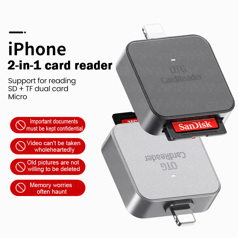 Actual SD Card Reader for iPhone/iPad,Lightning to SD/TF Card Camera Reader Adapter Converter for iPhone 13/12/11/X/XS/XR/8/7 iPad,Support iOS 9 - 15 Later,Plug and Play (2 in 1)