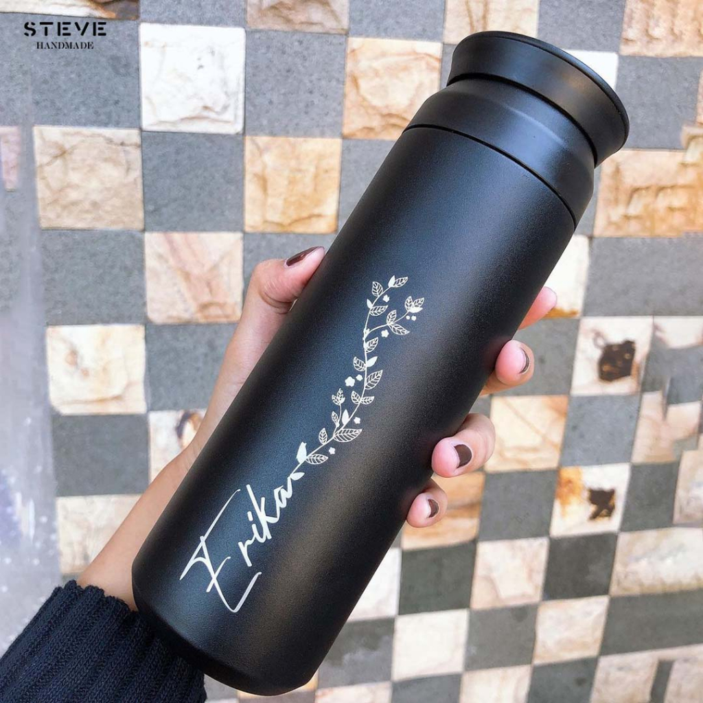 Botol minum stainless termos vacuum tumbler travel TM0255 Black Custom Tahan Air Panas dan Dingin