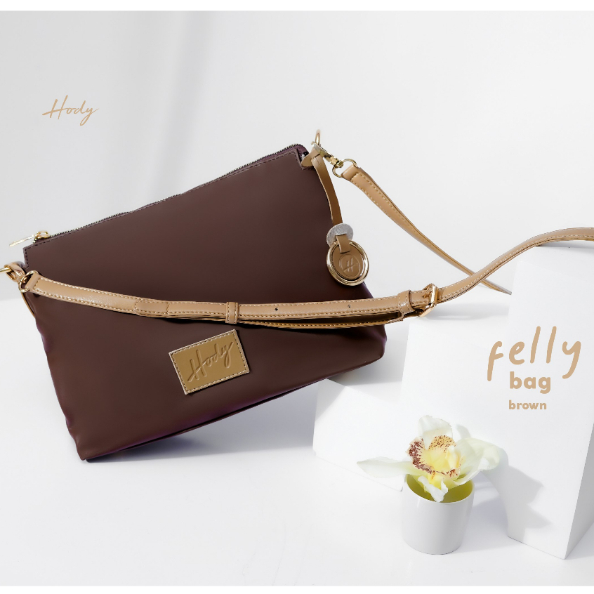 Tas Wanita Selempang Kekinian HODY Felly Bag Sling Bag Premium Waterproof Brown Coklat Cokelat Soklat