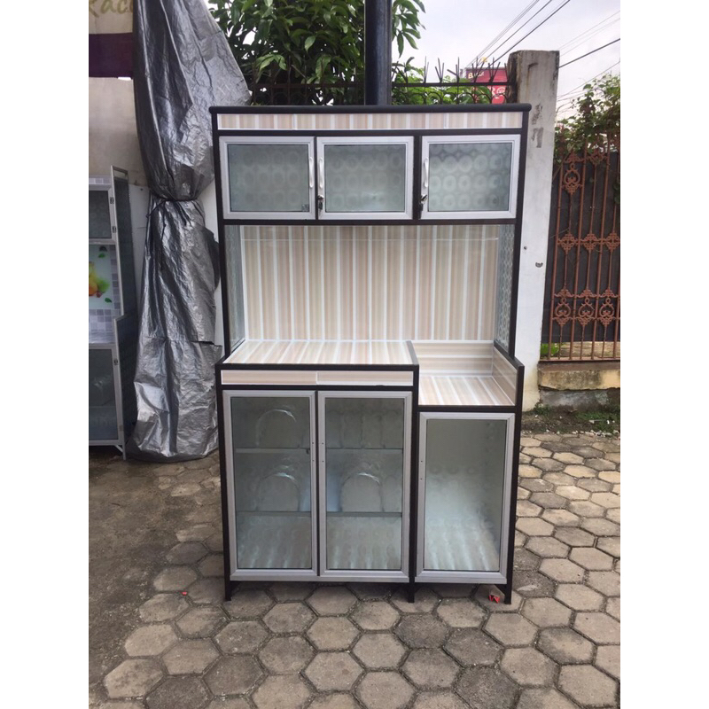 Lemari Piring 3 Pintu Besar 4 Keramik aluminium Kaca