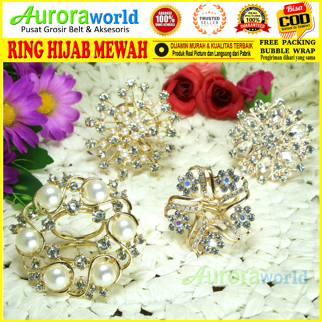 Auroraworld Ring kerudung hijab bros ring syal permata Ring Pashmina Berlian mutiara Mewah bros cincin kerudung scarf fashion terbaru bisa COD 4B