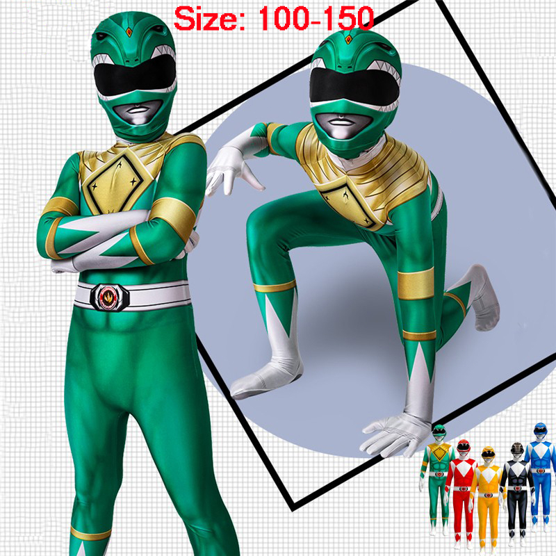 &lt;Stock ready&gt; Anak-anak Power Rangers Cosplay Bodysuit Boys Girls Superhero Jumpsuit Halloween Costume untuk 3-10 tahun