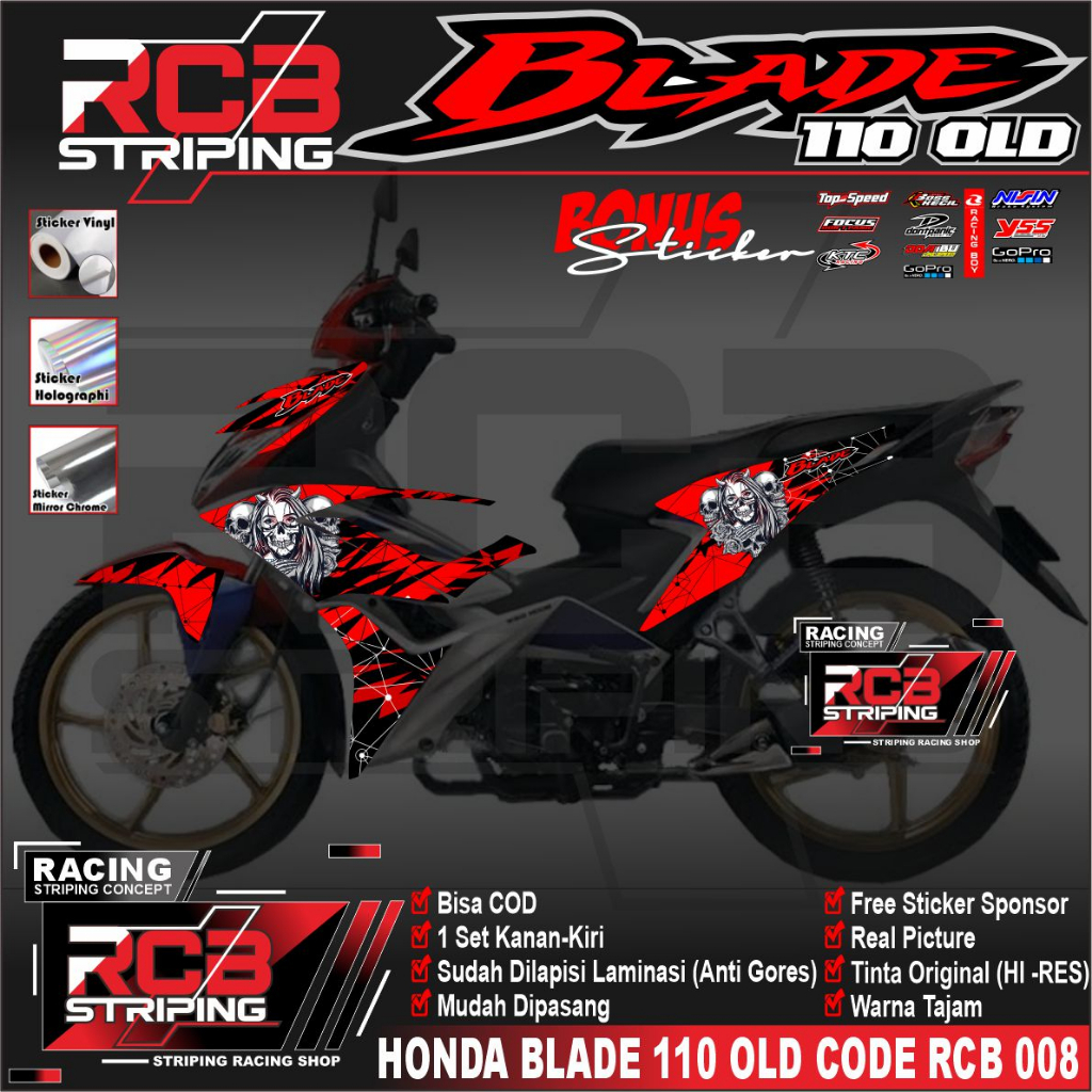 Sticker Striping Variasi Blade 110 - Stiker Striping Motor Blade 110 Desain Racing. RCB 008