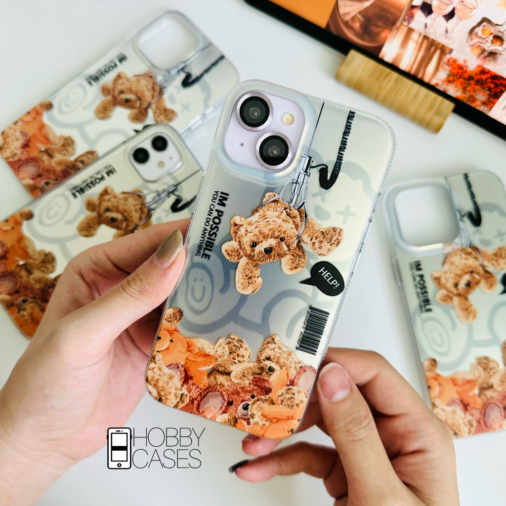 Case Motif Bear Beruang Lucu Hard Hologram Casing iPhone X XR XS 11 12 13 14 PRO MAX