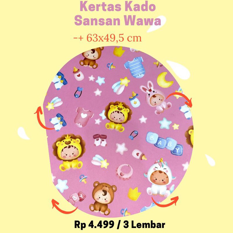 

(3 Lembar) KERTAS KADO BABY SANSAN WAWA KERTAS KADO NEW BORN BAYI DOFF