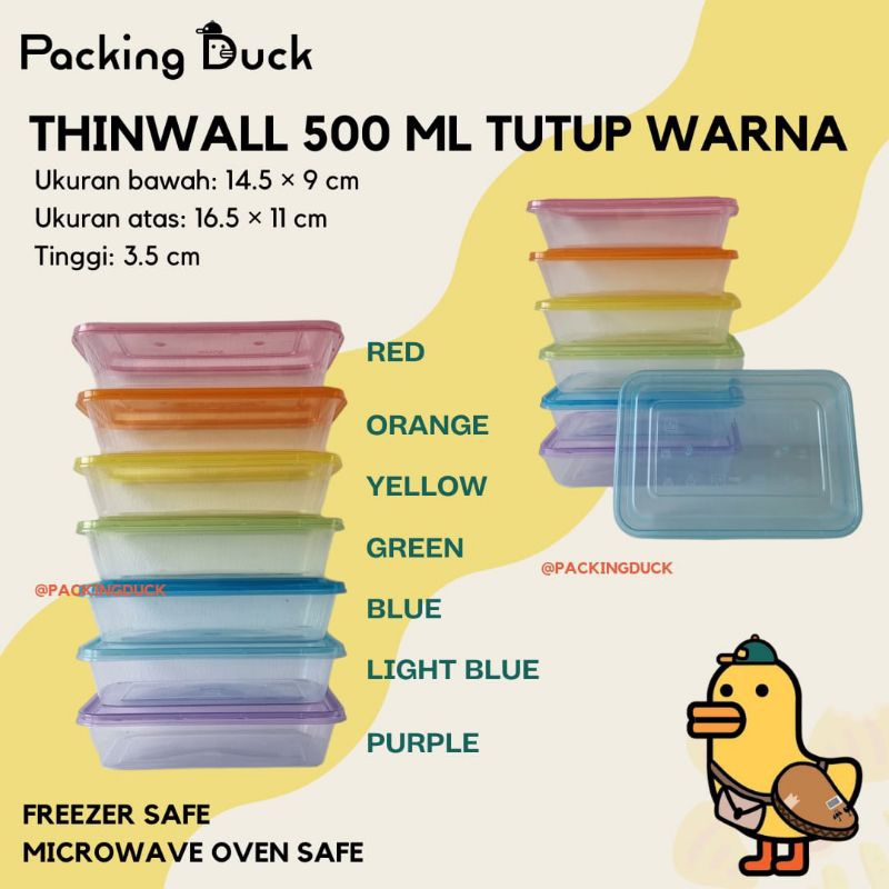 THINWALL 500ml TUTUP WARNA / FOOD CONTAINER / KOTAK TAKEAWAY / KOTAK MAKAN PLASTIK