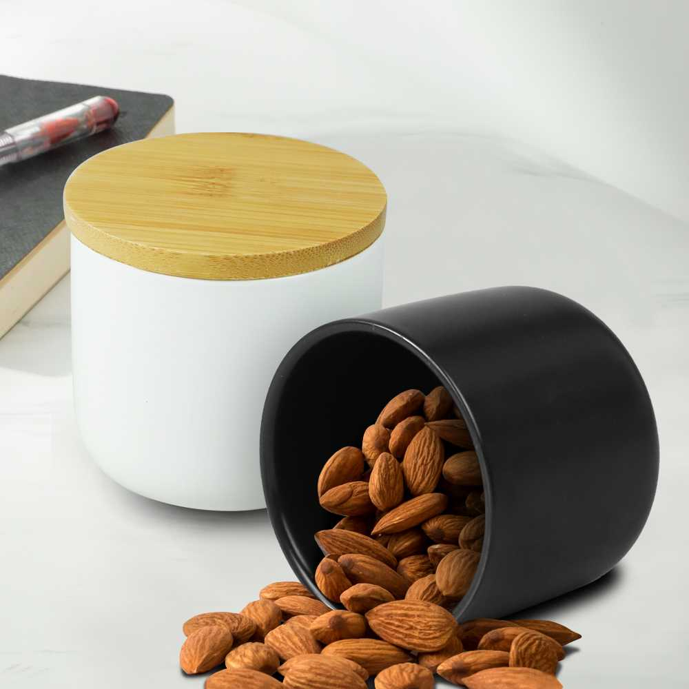 Toples Keramik Tutup Bambu Penyimpanan Makanan Ceramic Storage Jar Wadah Tempat Simpan Snack Cemilan Berkualitas