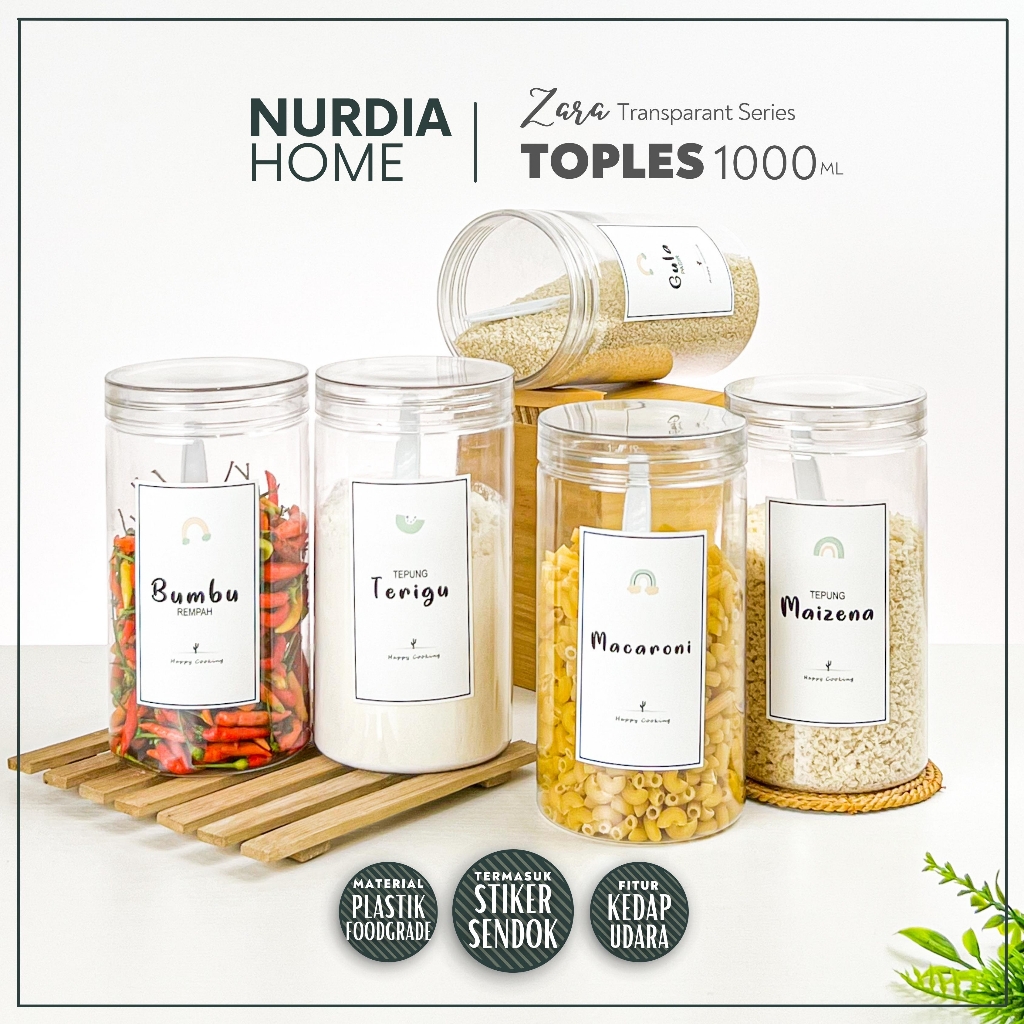 NURDIA HOME Zara Toples Bumbu 1000 ml Transparant / Tempat Bumbu / Wadah Bumbu / Botol Bumbu dapur - JT04