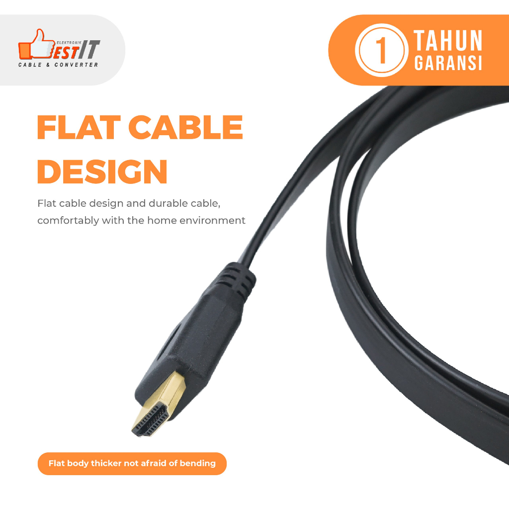 M-TECH Kabel HDMI to HDMI Flat V1.4 High Speed Quality