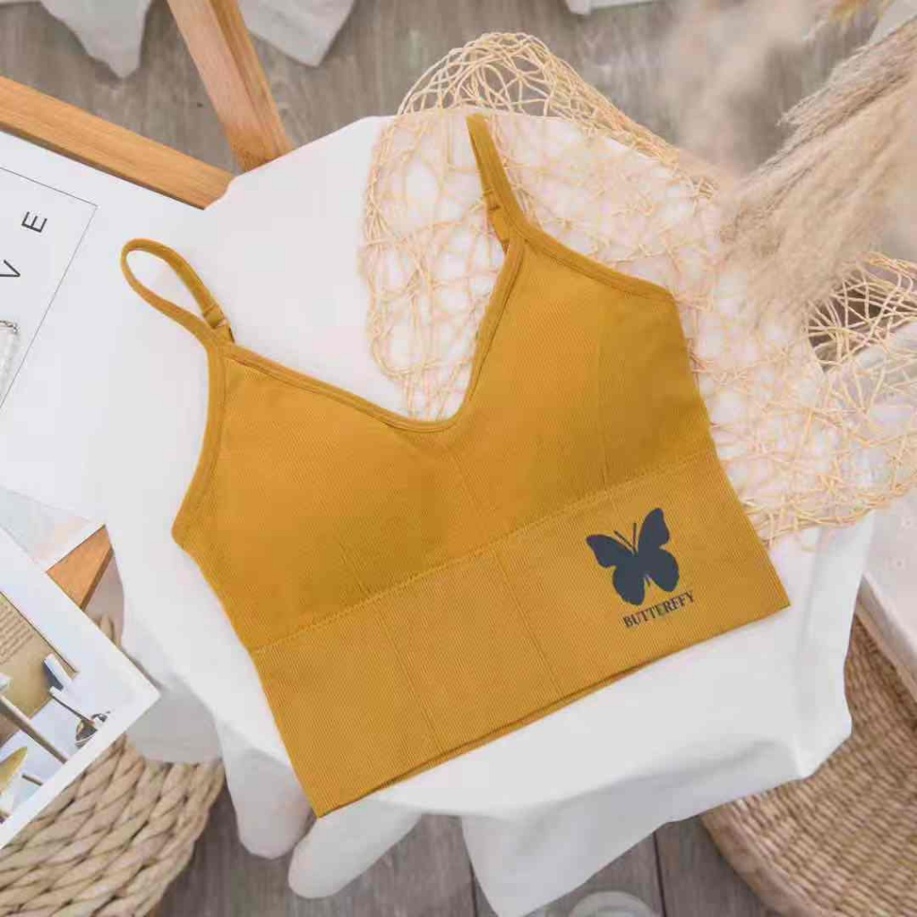 Pakaian Dalam Wanita Bra Polos Yoga Bra Push Up Tanpa Kawat Sport Bra-bra-105 Kuning