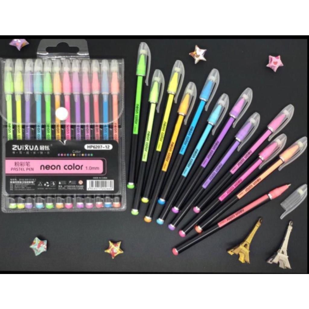 

ZHUIXUA PULPEN GLITER 12 WARNA PASTEL / PULPEN GEL WARNA WARNI NEON COLOUR PASTEL GLITTER PEN ISI 12 WARNA