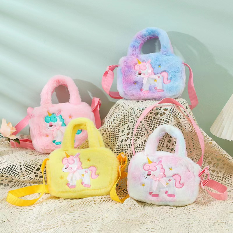 Baru tas persegi kecil lucu tas tangan anak-anak kartun unicorn tas bahu persegi mewah TK gadis Messenger