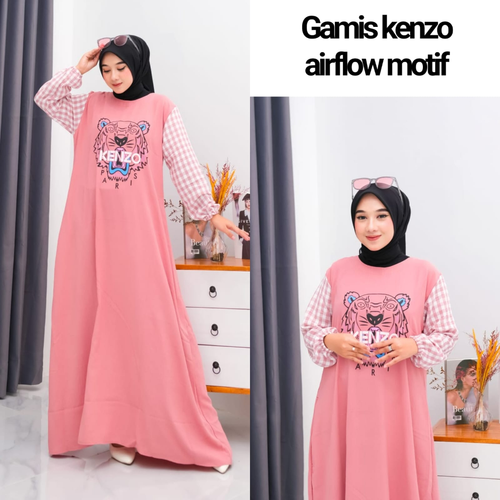 Gamis Motif Kenzo Dress Terbaru Gamis Wanita Mix Sablon Viral