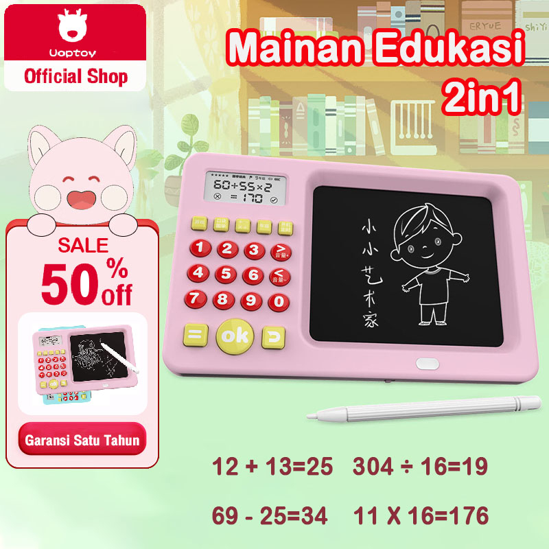 Uoptoy Mainan Edukasi 2in1 Belajar MATEMATIKA Papan Tulis Anak LCD Writing Color Board Kalkulator USB Charge Berisi Papan Tulis and pensil