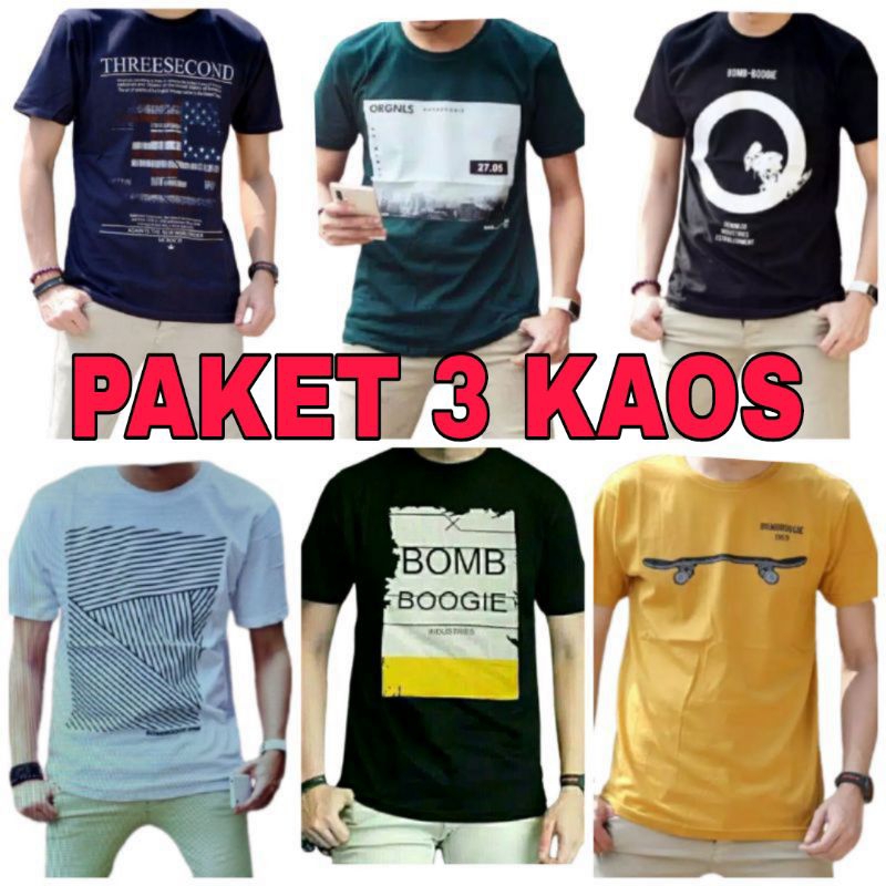 PAKET HEMAT 3 KAOS DISTRO/KAOS MURAH/KAOS PRIA WANITA/KAOS MOTIF/KAOS POLOS