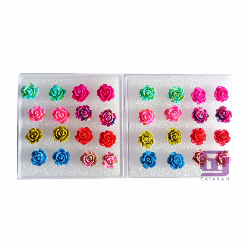 Isi 16 Pcs (8 Pasang) Anting Tusuk Korea Besi Fashion Seri Mawar Multi Warna