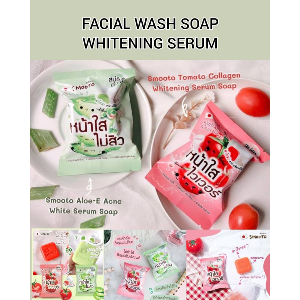 Smooto Whitening Facial Wash Soap Serum Sabun Muka Pemutih Wajah 100%