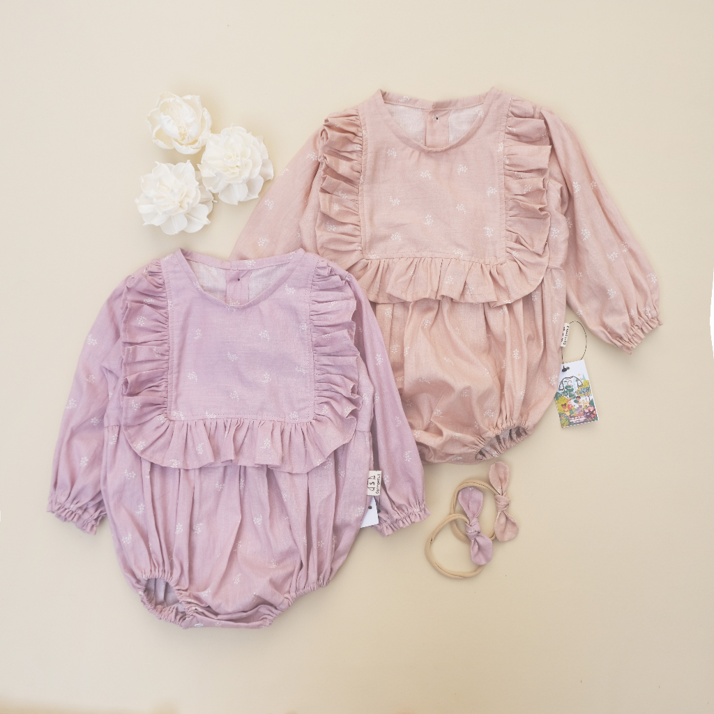 ROMPER Linen atau Katun Jepang Anak Merah Krem Lilac Lavender Bubble Playsuit KADO ULANG TAHUN BAYI