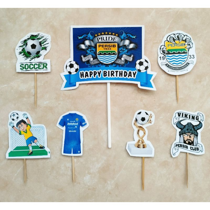 satu set cake topper hiasan kue ulang tahun tema Persib Bandung