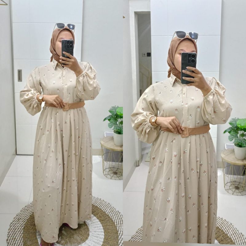 GAMIS ALTHEA TANGAN BALON | DRESS CRINKLE | GAMIS FLOWER