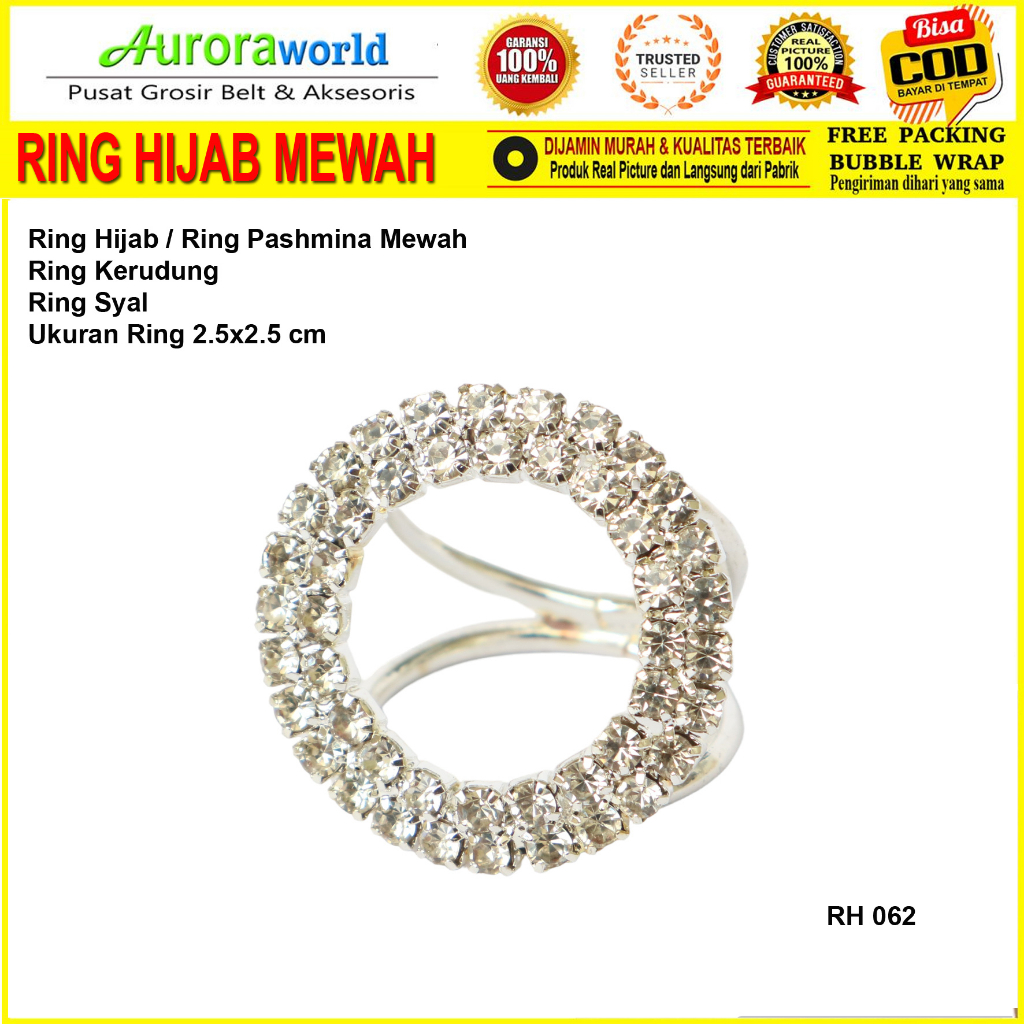 Auroraworld Ring kerudung hijab bros ring syal permata Ring Pashmina Berlian mutiara Mewah bros cincin kerudung scarf fashion terbaru anti hitam