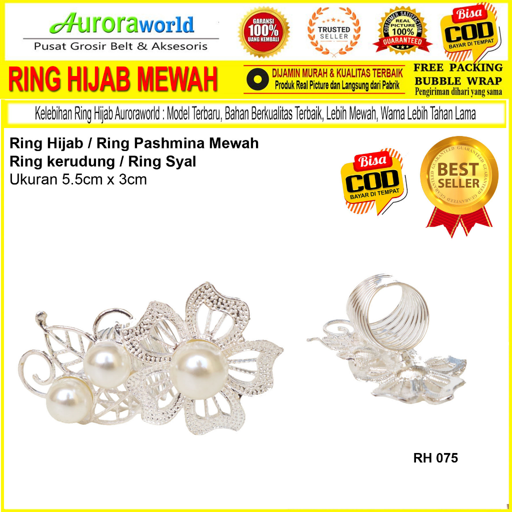 Auroraworld Ring kerudung hijab bros ring syal permata Ring Pashmina Berlian mutiara Mewah bros cincin kerudung scarf fashion terbaru anti karat