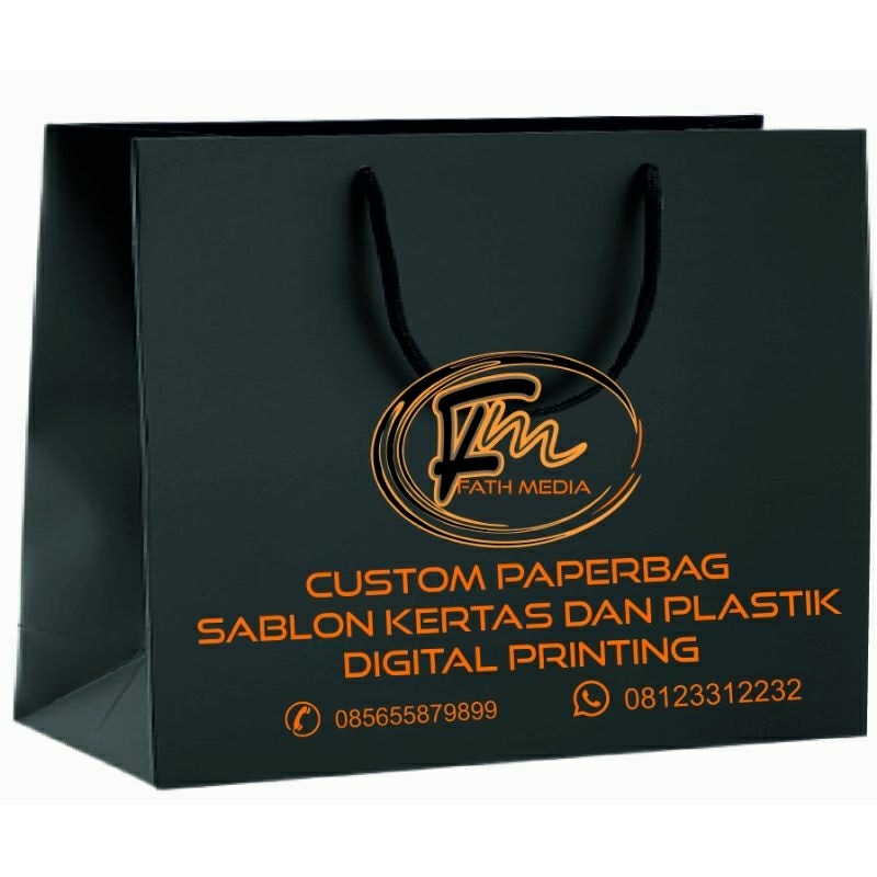 

PAPERBAG HITAM CUSTOM SIZE P 39.5 L 20 T 18.5